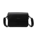 Detailed front view of a minimalist black vintage textured crossbody square bag for women - Vintage Minimalist Small Square Bag / Black