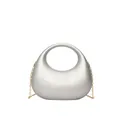 Futuristische silberne Acryl-Clutch in Mondsichelform mit einer eleganten Goldkette - Silber