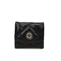 Elegant black quilted short folding wallet featuring a gold four-leaf clover clasp - Black