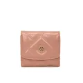 Elegant pink quilted short wallet for women with decorative gold flower buckle closure - Pink