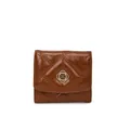 Compact women's short brown quilted wallet with gold clover clasp in gloss faux leather - Brown