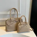 Vintage beige ribbed leather buckle handbags in two sizes for versatile women's style - S / Khaki