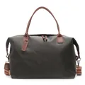 Large capacity olive green travel duffle bag with brown faux leather handles for gym - S / Green