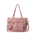 Pink casual large capacity canvas tote bag with small round coin pouch attachment - Pink
