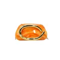 Mini orange marble evening clutch with gold C-shaped metal handle and chain strap. - Orange