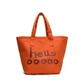 Bolso tote grande de lona naranja vibrante con estampado de alfabeto hello marrón - Naranja