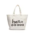 Bolso tote grande de lona blanca con estampado de letras 'hello' para uso casual diario - Blanco