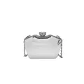 Elegant silver acrylic evening clutch bag with crystal clasp and detachable chain strap - Silver