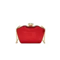 Red glossy acrylic evening clutch bag with gold chain strap and gemstone clasp detail - Red