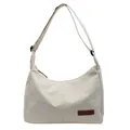 Minimalist large capacity beige nylon messenger bag with adjustable shoulder strap - White