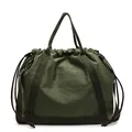 Minimalistische olijfgroene nylon crossbodytas met trekkoord en stevige schouderbanden - Groen