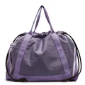 Paarse nylon crossbodytas met trekkoord, verstelbare schouderriem en dubbele handvatten - Paars