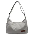 Large capacity light grey nylon crossbody messenger bag with adjustable shoulder strap - Gray