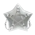 Unique silver pentagram star-shaped crossbody bag featuring decorative metallic harness straps - Silver