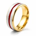 Premium brushed two-tone couple ring featuring red enamel inlay and golden interior - Size 6 / Gold With Red Enamel