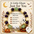 Spooky Halloween ghost and pumpkin beaded bracelet with a festive greeting card - Ghost with Pumpkin Lantern Style (With Card)