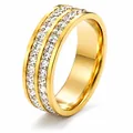 Luxury gold titanium steel ring with double rows of sparkling cubic zirconia stones - Size 6 / Gold Double Row Zirconia Ring