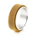 Premium two-tone stainless steel spinner ring featuring a gold braided mesh band design - Size 6 / Rotatable Mesh Style / 6mm / Gold and Silver