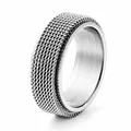 Silver stainless steel fidget spinner ring with a rotatable wire mesh texture band - Size 6 / Rotatable Mesh Style / 6mm / Silver