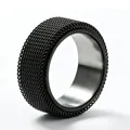 Black mesh rotatable stainless steel spinner ring with inner silver brushed finish - Size 6 / Rotatable Mesh Style / 8mm / Black