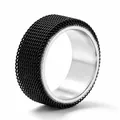 Black mesh rotatable stainless steel spinner band ring with silver inner finish - Size 6 / Rotatable Mesh Style / 8mm / Black + Silver