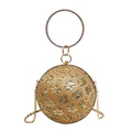 Sphärische goldene Abendtasche mit Glitzerprint und Kristall-Ringgriff für Damen. - Gold