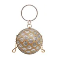 Detaillierte Ansicht der kugelförmigen Abendtasche mit goldenem Blumenmuster und Griff - Gold und Silber