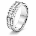Elegant silver titanium steel ring with double rows of square cubic zirconia stones - Silver Double Row Zirconia Ring