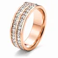 Elegant rose gold titanium steel ring with double-row square zircon stones for women - Rose Gold - Double Row Zirconia Ring