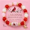 Elegant red and white beaded elastic bracelet featuring a cardinal messenger gift card - Pink Bird Style / With Card / Pink