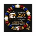 Handmade patriotic beaded bracelet with bald eagle charm and anniversary display card - 250 Eagle Style / With Card / Red Blue White