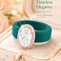 Elegante anello in silicone verde acqua con grande zircone ovale in una scatola regalo - Verde malachite