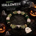 Macro detail shot showing Halloween crystal beaded bracelet with a cute ghost charm pendant - Halloween Ghost Style / Single Piece