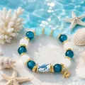 Blue and white ocean themed bead bracelet with sea turtle charm and ceramic bead. - Sea Turtle / Gift Box