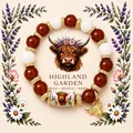Artistic highland cow beaded bracelet featuring reddish-brown beads and golden charms - Highland Cow Style / With Card / Coffee