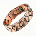 Antikes rotes Kupfer-Magnetarmband für Herren mit geometrischem Rauten-Design Schmuck - Pyramidenkonvex-Doppelreihen-Stil / 23cm x 2.1cm / Antikes Rotkupfer