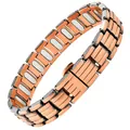 Vue détaillée du bracelet de magnétothérapie bicolore pour hommes avec fermoir papillon - Double Pression Boucle Papillon Longue Bande Magnétique / Cuivre Brossé Antique