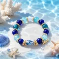 Blue ocean themed DIY bead bracelet with golden shark charm and sea life patterns - Shark / Gift Box