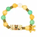 Multi-color beaded bracelet with German Shepherd print and gold elephant charm for women - German Shepherd