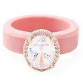 Elegante roze siliconen ring voor dames met grote ovale zirkonia en halo-zetting - Maat 6 / Ovaal Ontwerp / Roze