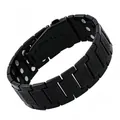 Men's black magnetic therapy bracelet featuring engraved patterns and secure watch buckle - Large Three-Row Floral / Black