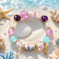 Seahorse mythical ocean beaded bracelet with purple and blue crackle glass beads - Seahorse
