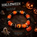 Halloween beaded bracelet with orange pumpkin charm and witch pattern barrel bead - Halloween Pumpkin / Single Piece