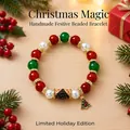 Festive handmade Christmas beaded bracelet with tree charm and red green beads - Christmas Tree Style / OPP Bag