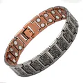 Magnetisches Kupfer-Therapiearmband für Herren mit Mustern und Uhrenverschluss-Design - Geometrisches Muster-Stil (LXHW) / Länge 23 cm x Breite 1,5 cm / Antikes Kupfer und Gunmetal