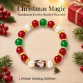 Detail of handmade Christmas beaded bracelet with Santa bead and festive tree charm. - Santa Claus Style / OPP Bag