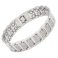 Magnetarmband für Herren mit graviertem Muster und Uhrenverschluss in Silber-Optik - Quadratisches Muster / Silber