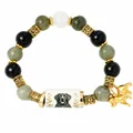 Handcrafted beaded bracelet with Labrador dog portrait bead and golden dog charms - Black Labrador