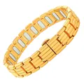 Bracelet à maillons pour hommes plaqué or avec éléments magnétiques et boucle - Double Pression Boucle Papillon Longue Bande Magnétique / Or