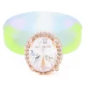 Elegante macaron gradiënt siliconen ring met een grote ovale witte zirkoon inleg - Maat 6 / Ovaal Ontwerp / Gradiënt Teal